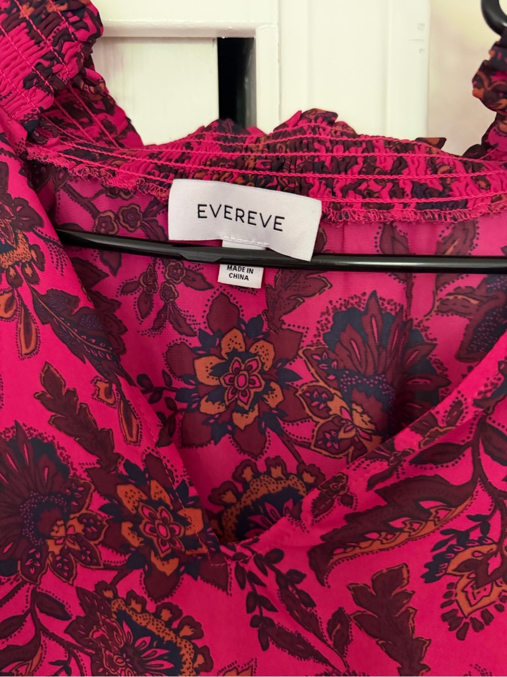 Evereve Hot Pink Floral Smocked-Neck Blouse